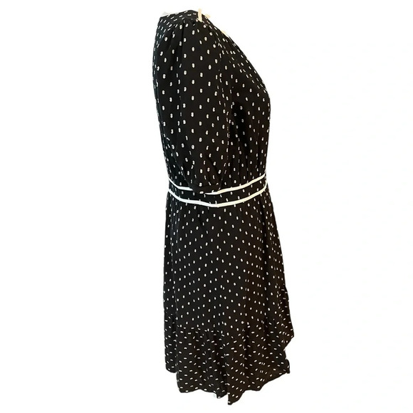 Loft Clip Dot Flounce Dress Blouson Sleeves Black Size 6 - Picture 4 of 16